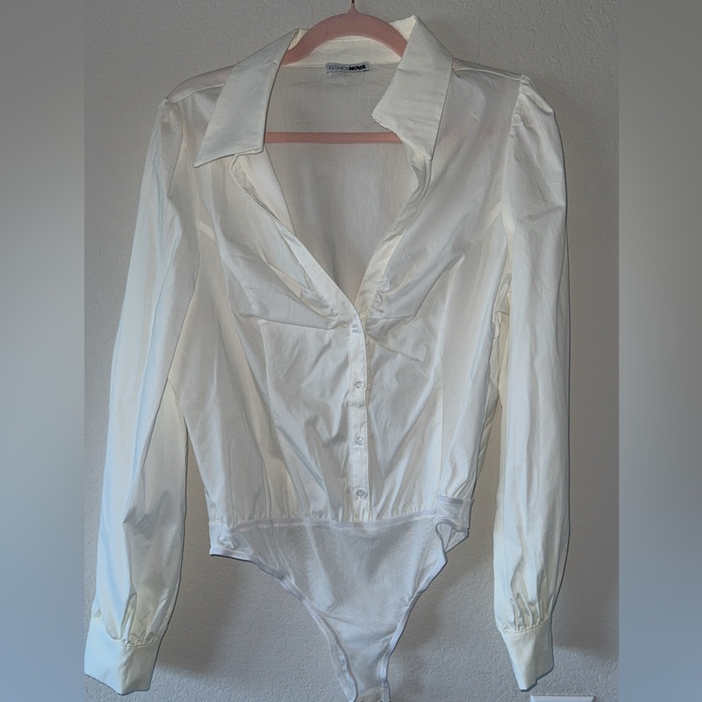 Fashion Nova White Button-Up Bodysuit